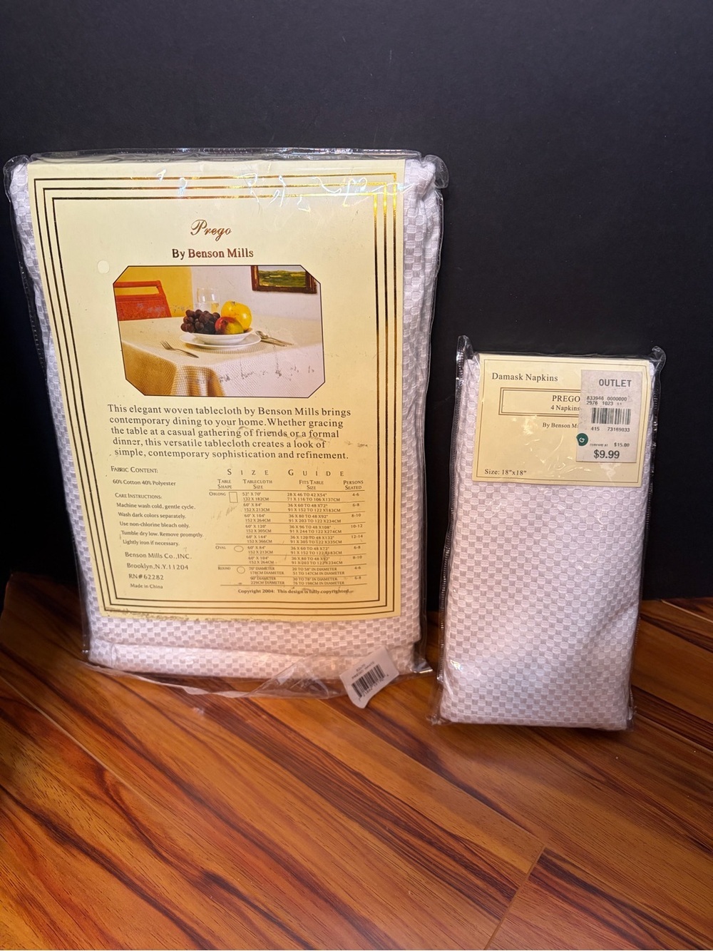 Vintage 2004 Benson Holl Prego White Tablecloth & Matching Napkins